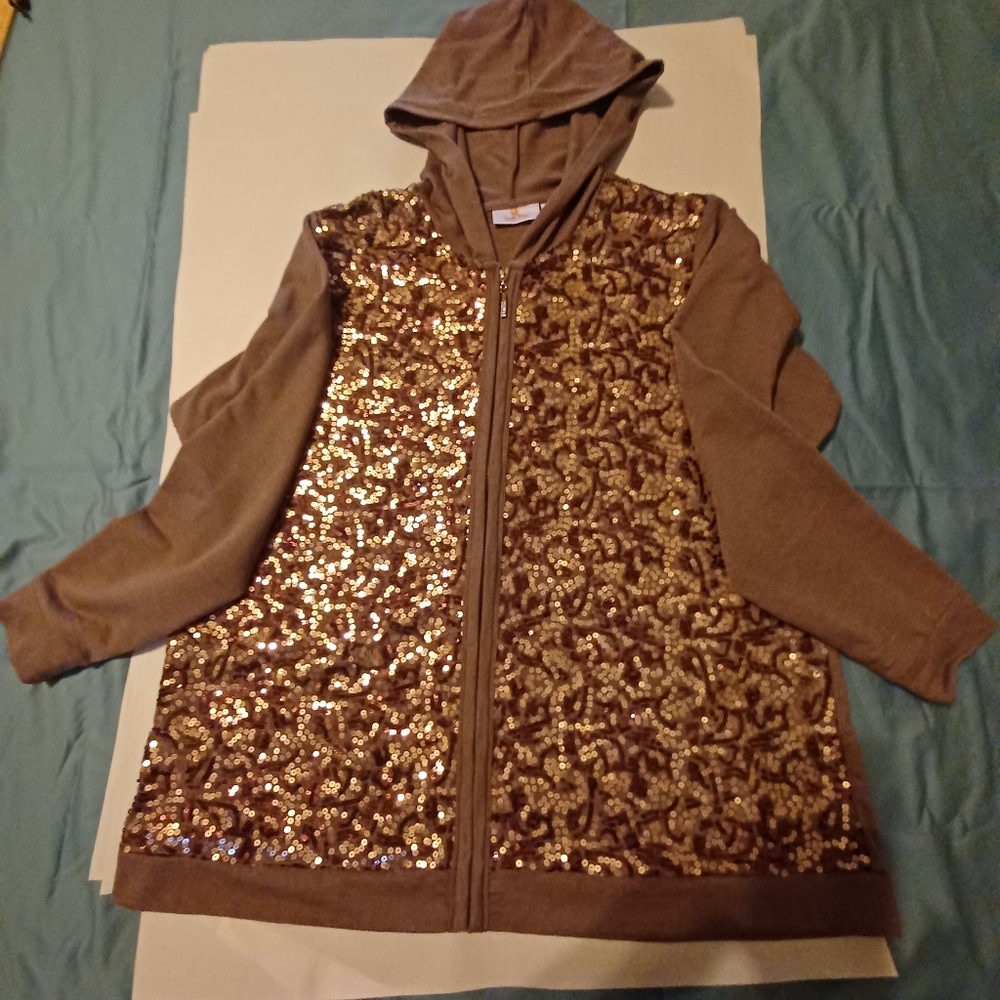 Quacker Factory Copper Sequin Hoodie 1X